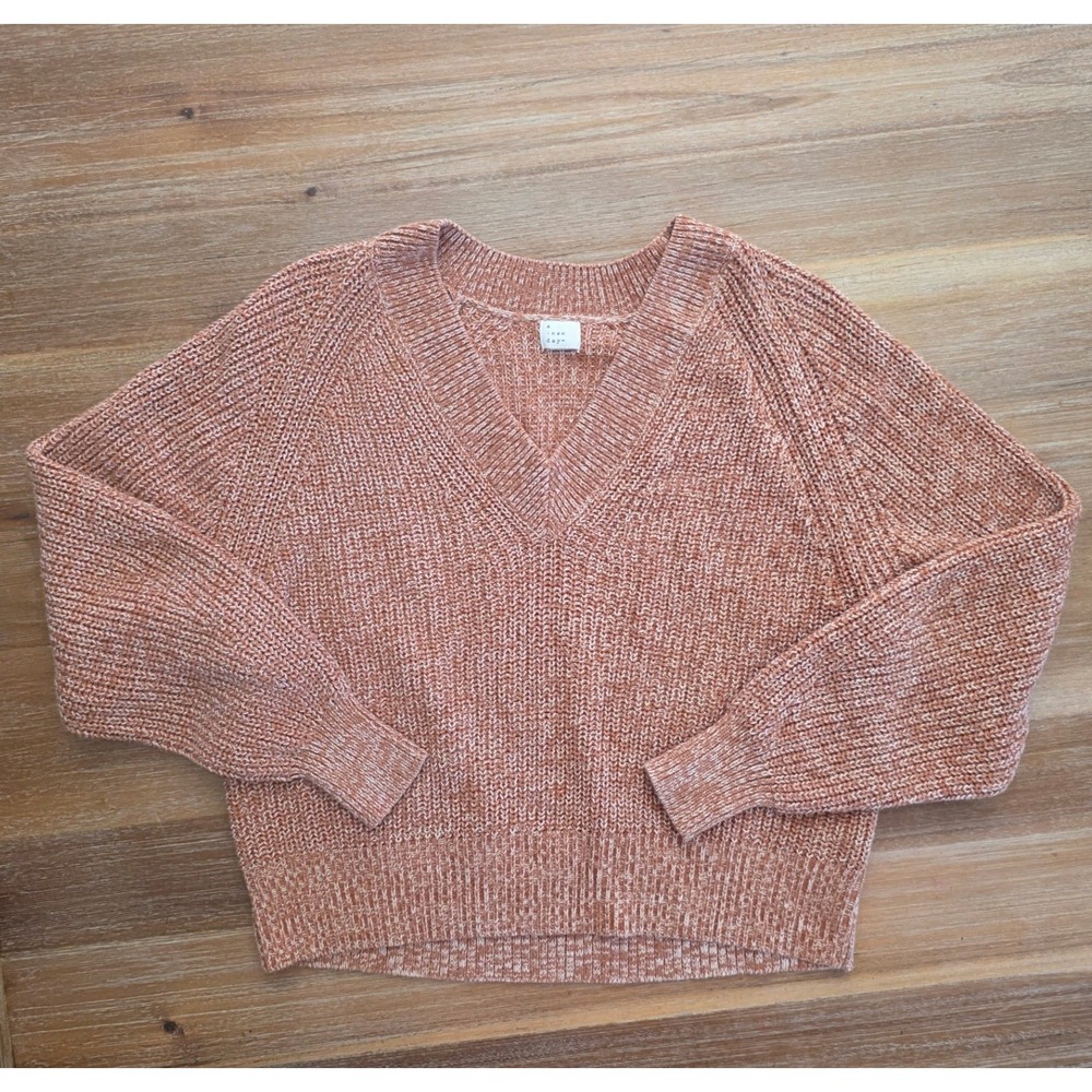 A New Day Womens Rust Orange Marled V-Neck Shaker Knit Sweater Size M